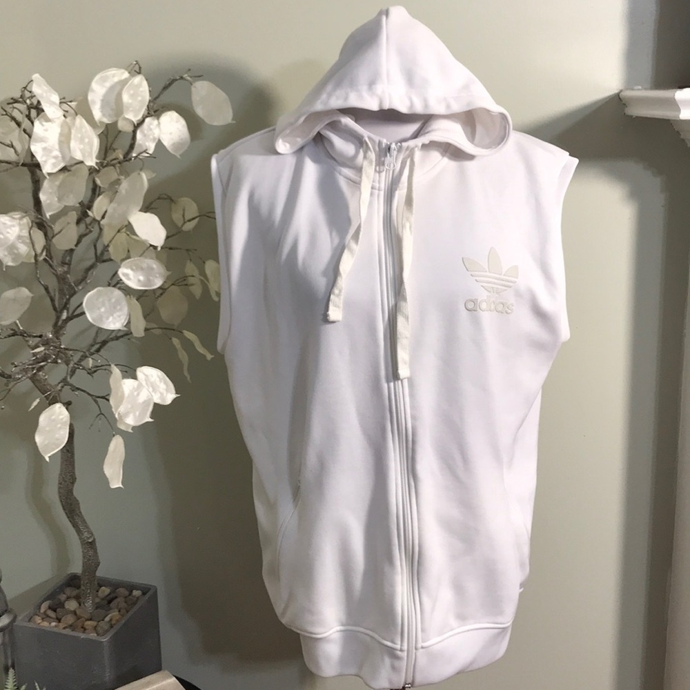 Adidas Men’s White Sleeveless Hoodie Zip-Up Jacket